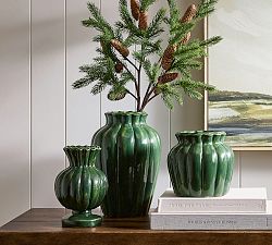 Fluted Green Ceramic Vase
