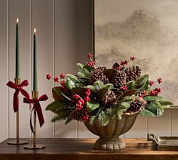 Faux Composed Magnolia &amp; Red Berry Arrangement