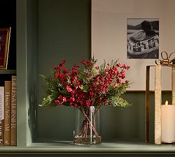 Faux Lit Cedar &amp; Red Berry Composed Arrangement