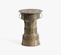 Open Box: Frog Drum Round Outdoor Side Table, Small (12") - Aged Brass