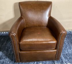 Open Box: Irving Roll Arm Leather Swivel Chair with Nailheads (33") - Signature Maple