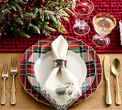 Stewart Plaid Enamel Napkin Rings - Set of 4