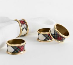 Stewart Plaid Enamel Napkin Rings - Set of 4