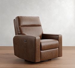 Open Box: Parker Square Arm Leather Power Swivel Glider Recliner - Statesville Molasses