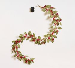Faux Lit Red Berry &amp; Leaves Garland