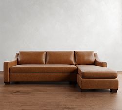 York Slope Arm Leather Chaise Sectional (87"&ndash;117")
