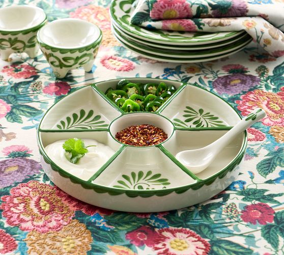 Pottery Barn Outlet サービングプレートセット Puebla Porcelain Multi-Condiment Server | Pottery Barn