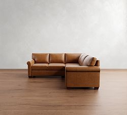 York Roll Arm Leather 3-Piece L-Shaped Sectional (96")