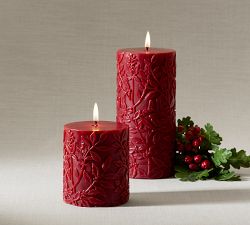 Holly Berry Etched Pillar Candle