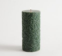 Holly Berry Etched Pillar Candle