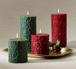 Holly Berry Etched Pillar Candle