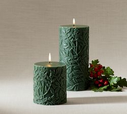 Holly Berry Etched Pillar Candle