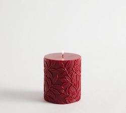 Holly Berry Etched Pillar Candle