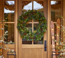 Faux Lit Rustic Pine and Berry Wreath &amp; Garland