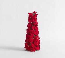 Faux Lit Poinsettia Cone Tree