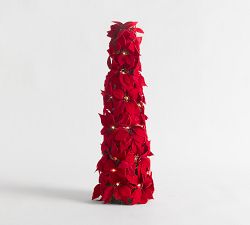 Faux Lit Poinsettia Cone Tree
