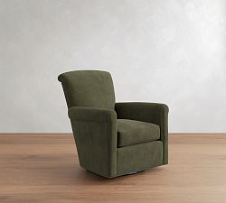 Open Box: Irving Roll Arm Leather Tall Swivel Armchair without Nailheads (36") - Keystone Moss