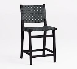 Open Box: Fenton Woven Leather Counter Stool (24") - Statesville Indigo, Coffee Bean