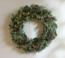Faux Lit Magnolia Willow Wreath &amp; Garland