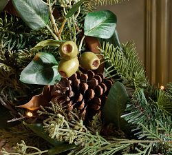 Faux Lit Magnolia Willow Wreath &amp; Garland