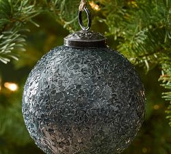 Navy Glitter Ball Ornament
