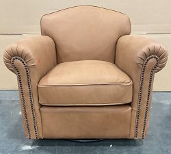 Open Box: Harrington Roll Arm Leather Swivel Armchair - Mason Pebble Caramel