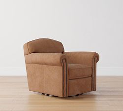 Open Box: Harrington Roll Arm Leather Swivel Armchair - Mason Pebble Caramel