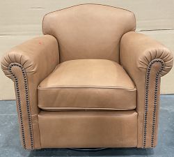 Open Box: Harrington Roll Arm Leather Swivel Armchair - Mason Pebble Caramel