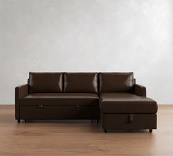 Pacifica Slim Arm Leather Trundle Sleeper Chaise Sectional (88"&ndash;101")