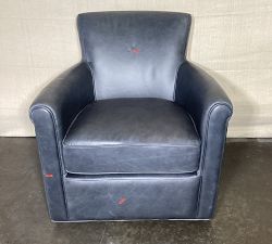Open Box: Irving Roll Arm Leather Swivel Armchair without Nailheads (33") - Statesville Indigo