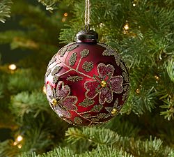 Beaded Glitter Floral Ball Ornament
