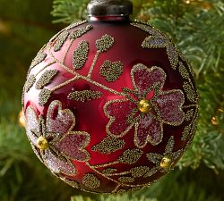 Beaded Glitter Floral Ball Ornament