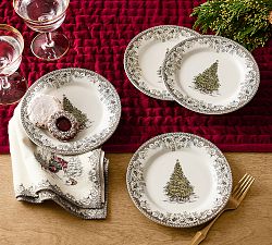 Vintage Christmas Stoneware Appetizer Plates - Set of 4