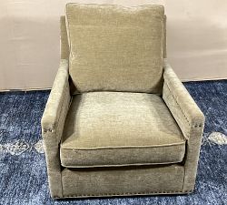 Open Box: Tyler Square Arm Upholstered Tall Armchair with Nailheads (37") - Performance Luxe Chenille Golden Wheat, Espresso