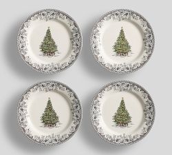 Vintage Christmas Stoneware Appetizer Plates - Set of 4
