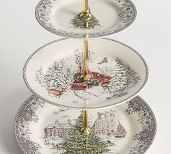 Vintage Christmas Stoneware Tiered Stand