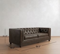 Chesterfield Square Arm Leather Sleeper Sofa (86")