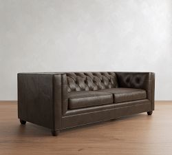 Chesterfield Square Arm Leather Sleeper Sofa (86")