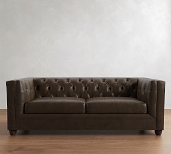 Chesterfield Square Arm Leather Sleeper Sofa (86")
