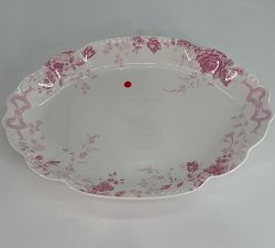 Open Box: LoveShackFancy Floral Bow Porcelain Serving Platter, Large (16.25"W) - Pink &amp; White