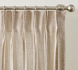 Open Box: Belgian Flax Linen Triple Pinch Pleat Light Filtering Curtain (50"W x 96"L) - Dark Flax