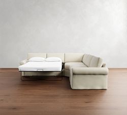 PB Comfort Modern Roll Arm Slipcovered 3-Piece L-Shaped Wedge Sleeper Sectional (121")
