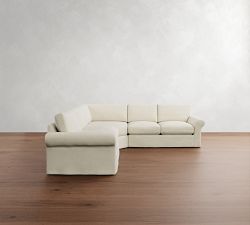 PB Comfort Modern Roll Arm Slipcovered 3-Piece L-Shaped Wedge Sleeper Sectional (121")