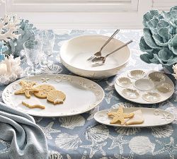 Coastal Embossed Stoneware Oval Serving Platter