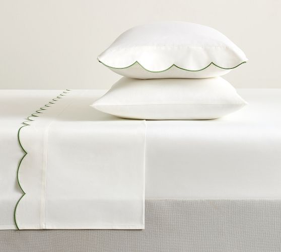 Scalloped Embroidered Percale Sheet Set