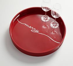 Merry Handcrafted Round Serving Tray