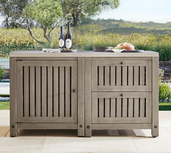 Abbott Outdoor Kitchen Acacia Two-Drawer & Single-Door Cabinet (62")