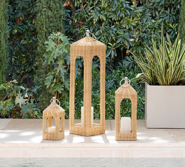 ライト・ランタン Pottery Barn Harvest Seed Bead Lantern Caleb Rattan Lantern for Indoor/Outdoor Use | Pottery Barn