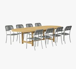 Nassau 9-Piece Teak Oval Table with Garey Rope Dining Armchair Set