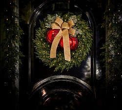 Lit Ornament and Bow Swag